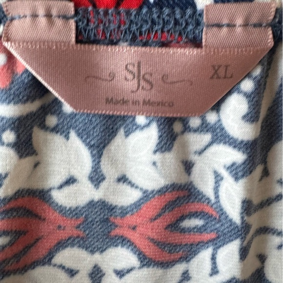 SJS Floral Midi Skirt Swirl Print SZ XL Blue Red White - Picture 6 of 6